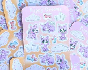 Puppy Dreams Sticker Sheet - Cute Dog Stickers for your Bullet Journal, Planner, Scrapbook, Notebooks, Decoration, and More