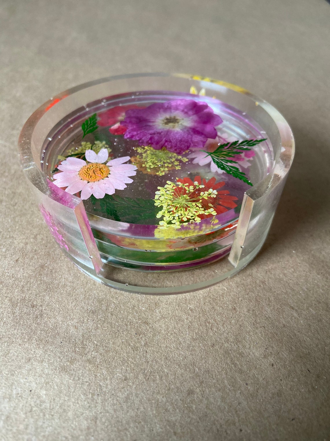 Resin Dried Flower Coaster 5PC set Etsy
