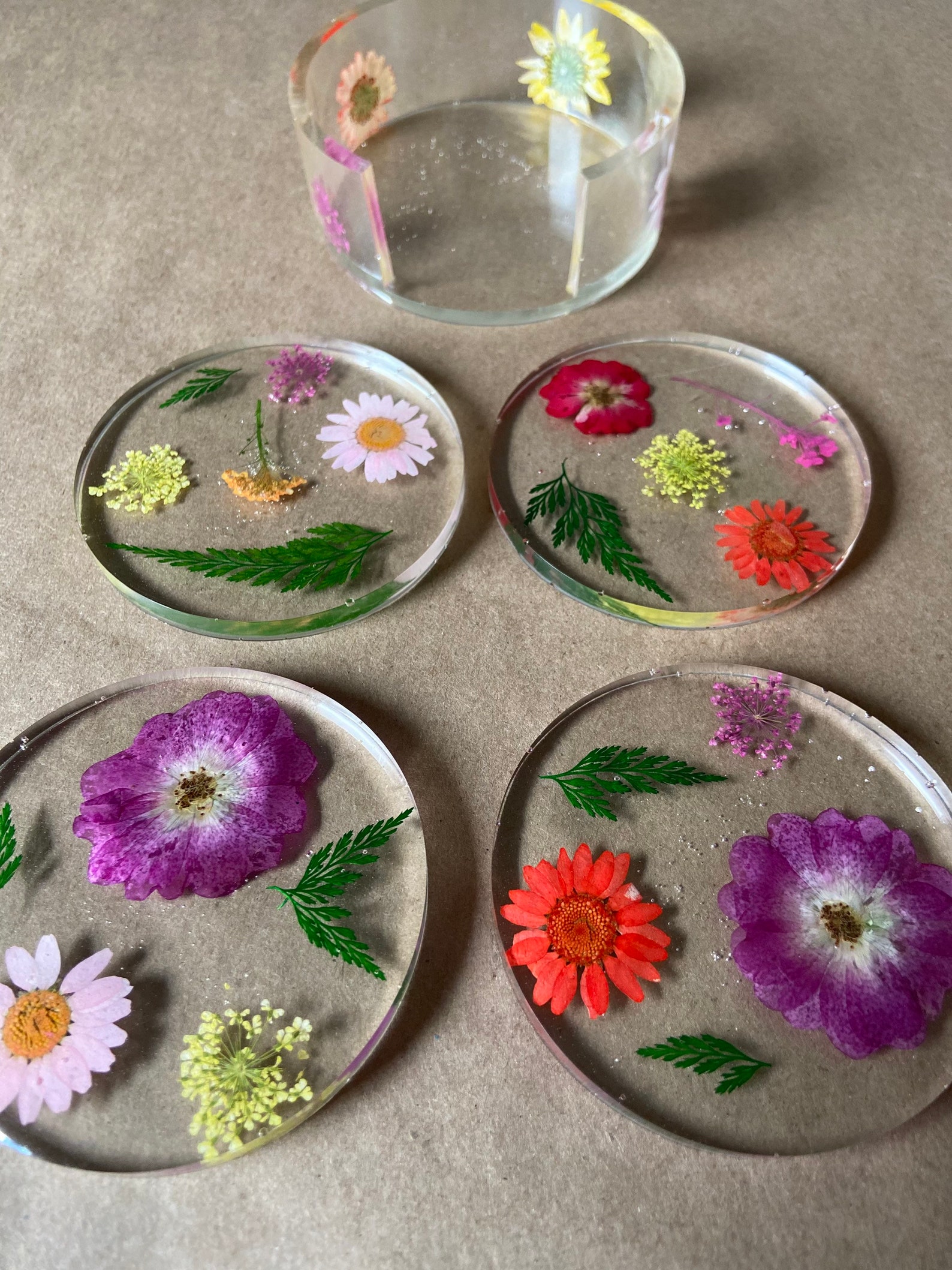 Resin Dried Flower Coaster 5PC set Etsy