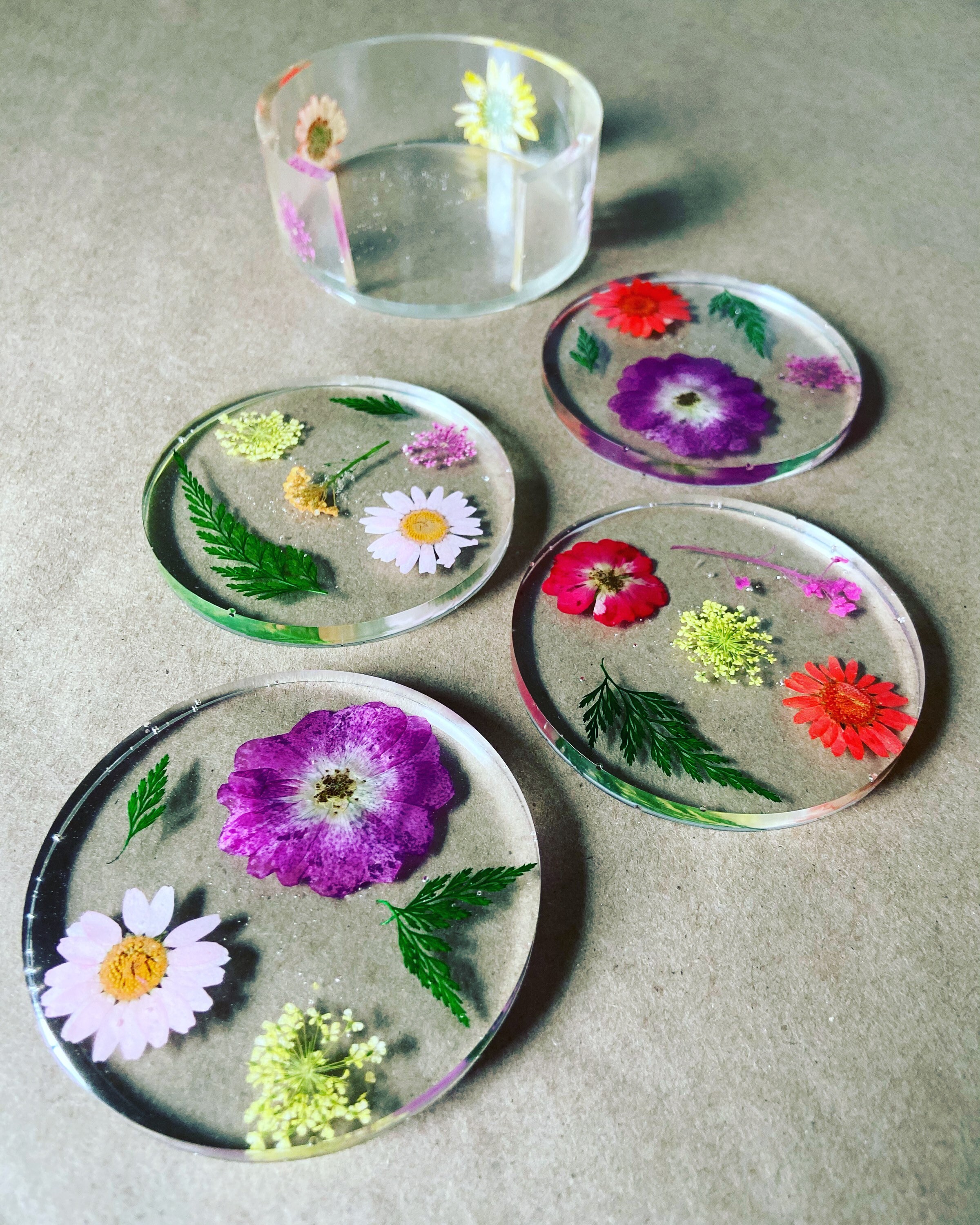 Resin Dried Flower Coaster 5PC set Etsy