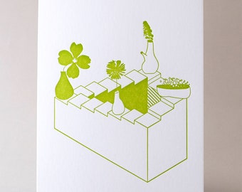 Green Bloom Stairs Card x David Bernabo, Letterpress Printed