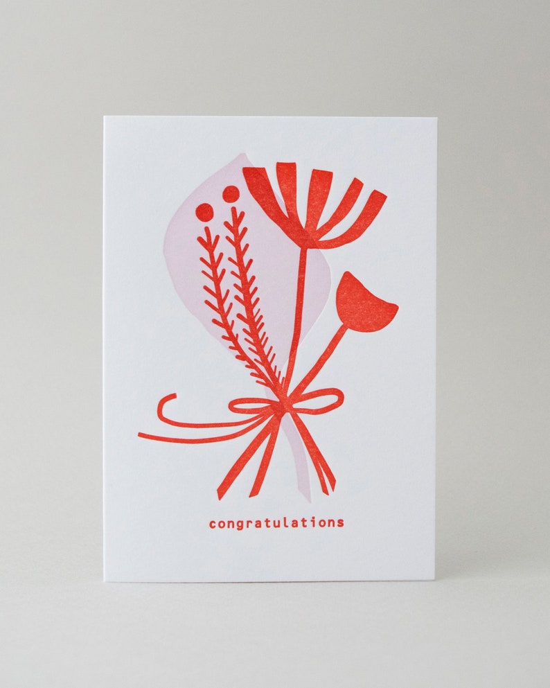 Carte de voeux bouquet rouge Félicitations, impression typo image 1