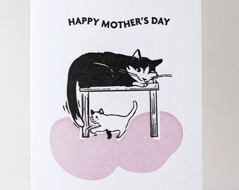 Mother's Day Cats Card, Letterpress Printed