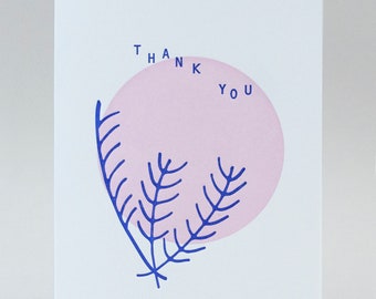 Blue Pine Thank You Greeting Card, Letterpress Printed