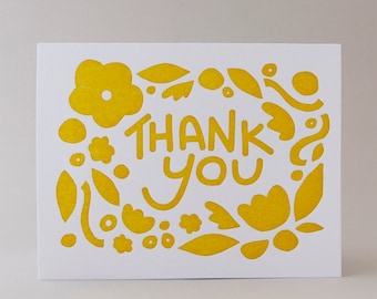 Thank You Yellow Garden Greeting Card, Letterpress Printed