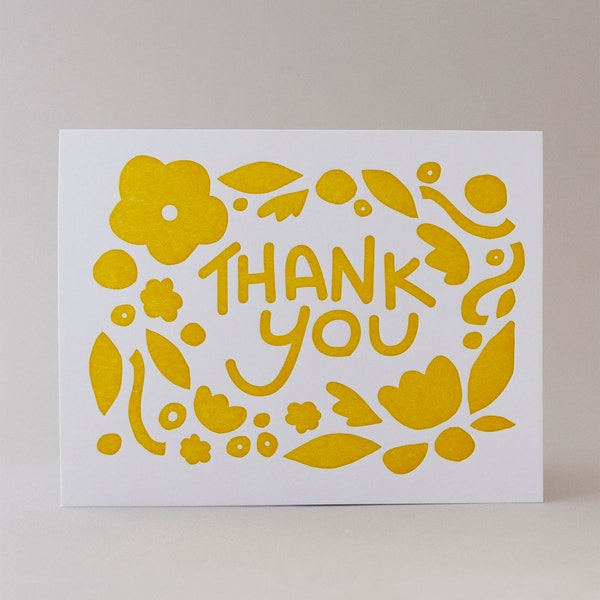 Thank You Yellow Garden Greeting Card, Letterpress Printed