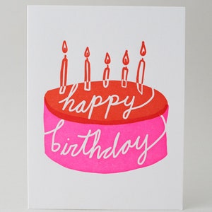 Happy Birthday Cake Greeting Card, Letterpress Printed image 1