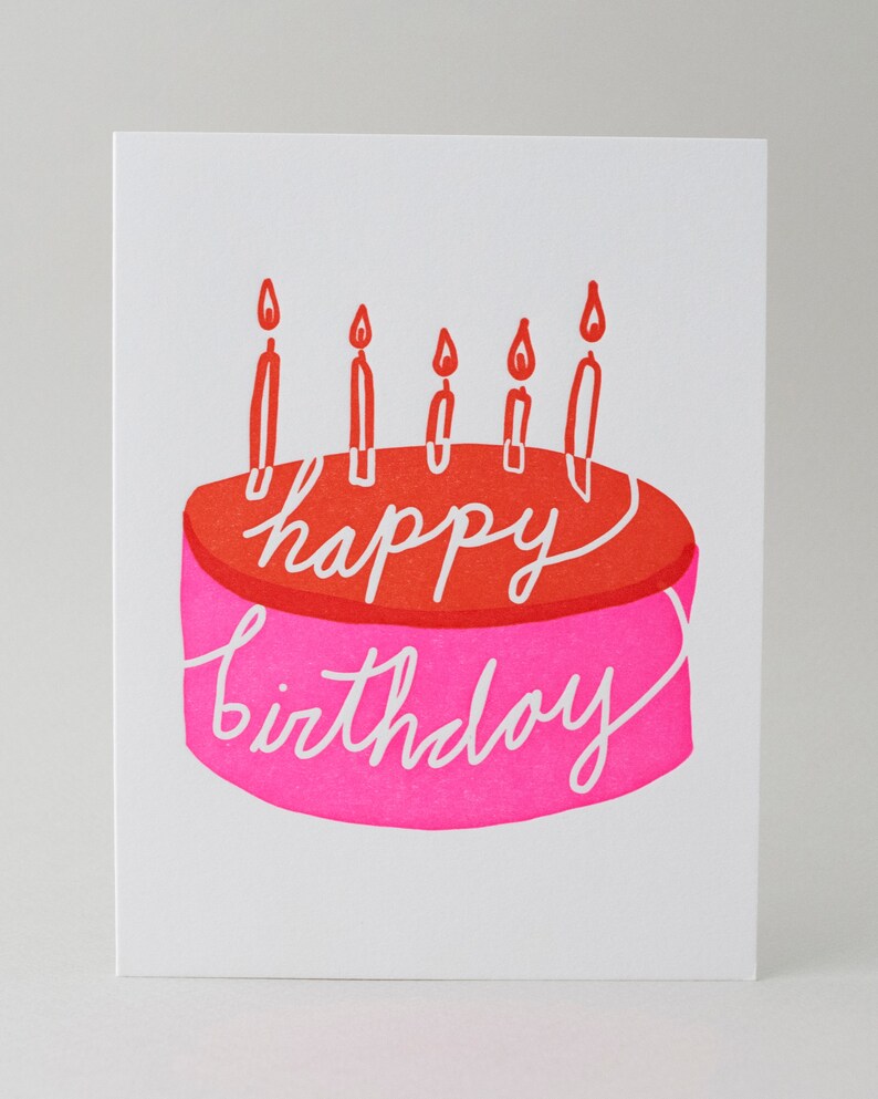 Happy Birthday Cake Greeting Card, Letterpress Printed image 1