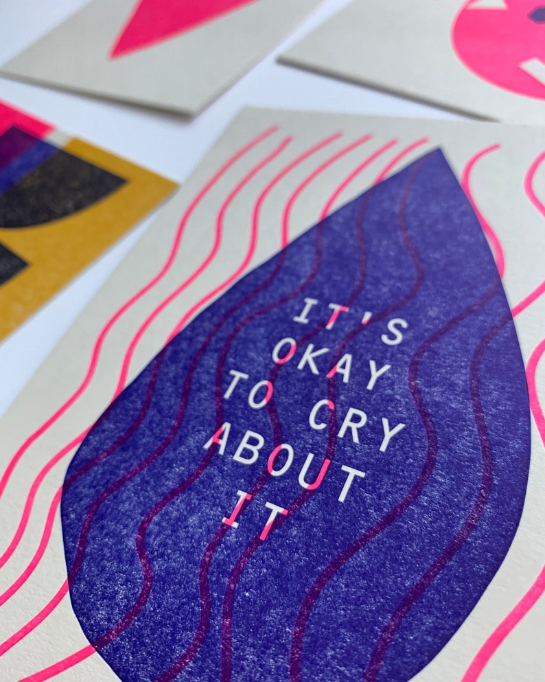 It's Ok to Cry Letterpress Printed Postcard image 2