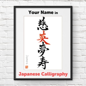 Custom Name Gift in Japanese Kanji, Personalized Name Gift, Japanese kanji wall art, Wabi sabi art, Kanji gift for him, ship from USA
