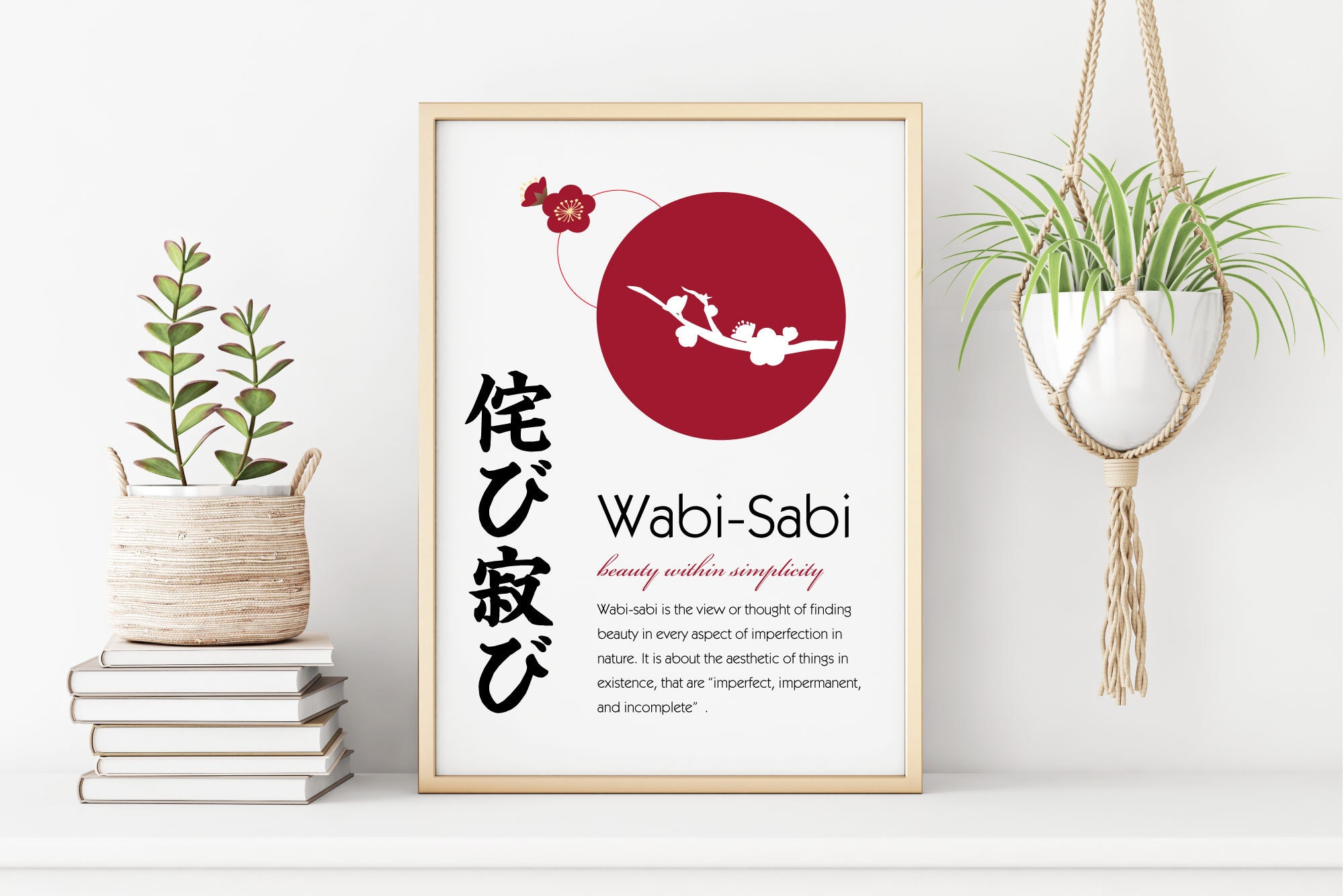 Japanese Wall Art Kanji Print, Four-character Idioms, 侘び寂び