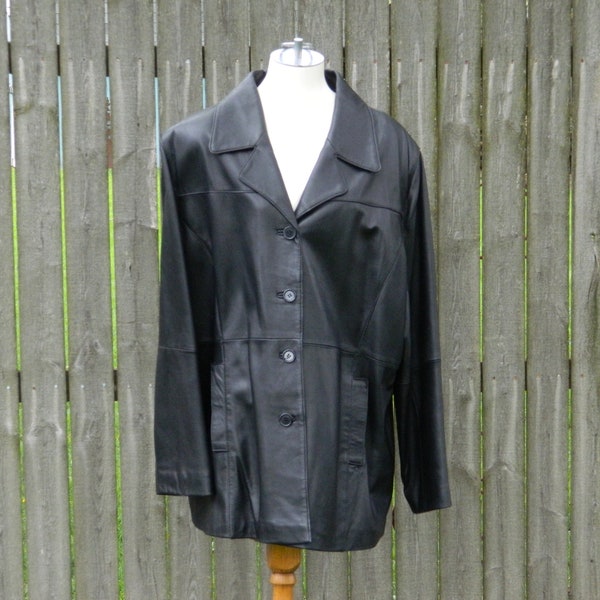 Charles Klein Woman used black leather single breasted button up car sport coat plus size 3X