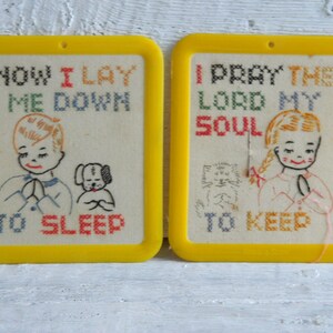 Vintage Parker Brothers Embroidery Set sewing pattern lot baby girls room decor Christian children bedtime prayer Now I lay me down to sleep
