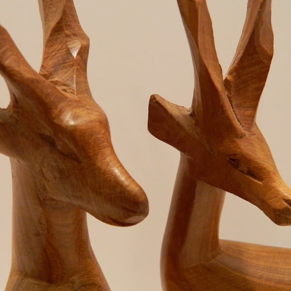 Vintage hand carved wood gazelle antelope pair of two African Egyptian mid century modern art deco accent decor