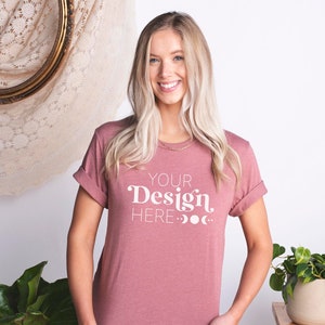 Bella Canvas 3001 Mockup | Bella Canvas Heather Mauve Shirt | Bella Canvas T-Shirt Mockup | Heather Mauve Shirt Mockup | Model Mockup