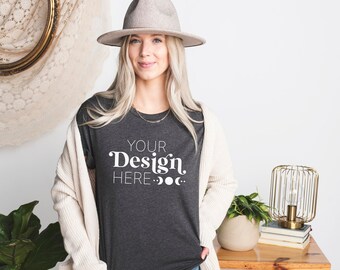 Dark Grey Heather Mockup | Model T Shirt Mockup | Bella Canvas 3001 Dark Gray Heather | 3001 Model Mockup
