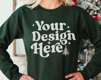 Forest Gildan 18000 Mockup | Christmas Mockup | Holiday Sweatshirt Mockup | Christmas Sweatshirt Mockup | Christmas Mockups