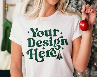 Bella Canvas 3001 Tshirt Mockup | Bella Canvas Shirt | Christmas Mockup | Holiday Mockup | Christmas Mockup - White Shirt Mockup