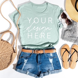 Bella Canvas 3001 T-Shirt Heather Prism Dusty Blue Summer | Bella Canvas 3001 Mockup | Bella Canvas Heather Prism Dusty Blue Shirt Mockup |
