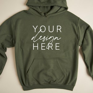 Gildan Sweatshirt Mockup | Hoodie Mockup 18500 | 18500 Military Green | Military Green Hoodie Mockup