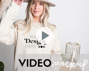 Gildan 18000 Sand Mockup | Gildan 18000 | Model Video Mockup | Boho Mockup | Lifestyle Mockup | Gildan Sand Sweatshirt | Social Media Mockup