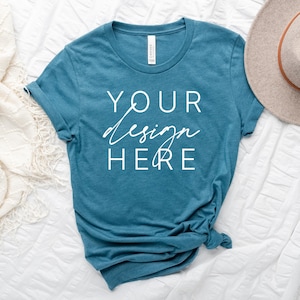 Bella Canvas 3001 Heather Deep Teal Mockup | 3001 Mockup | TShirt Flat Lay | Shirt Mockup | Bella Canvas Mockup