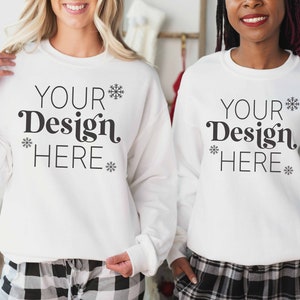 Multiple Shirt Mockup Gildan White Sweatshirt Heavy Blend 18000 | Christmas Mockup | Holiday Mockup | Christmas Sweatshirt Model Mockup