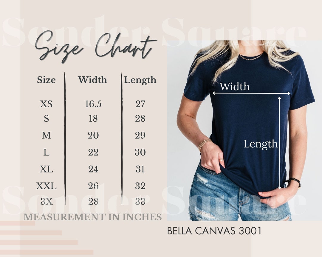Bella Canvas 3001 Size Chart Bella and Canvas 3001 Size Chart Size ...