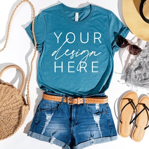Bella Canvas 3001 T-Shirt Heather Deep Teal Summer | Summer Tshirt Mockup | Bella Canvas Heather Deep Teal Shirt Mockup