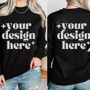 Front and Back Gildan 18000 Black Mockup, Backside Mockup, Front Back Mockup Gildan 18000, Black Sweatshirt Mockup, Model Mockup