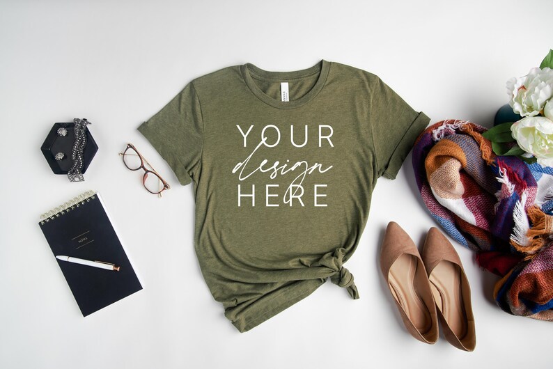 Download Fall T Shirt Mockup Bella Canvas 3001 Mockup Heather Olive ...