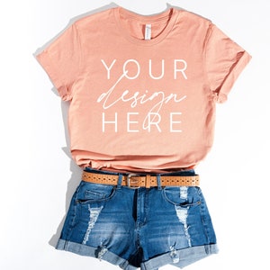 Bella Canvas 3001 Heather Prism Sunset | Flat Lay Mockup | Tshirt Mockup 3001 | Summer t-shirt Mockup |Heather Prism Sunset | Flat Lay