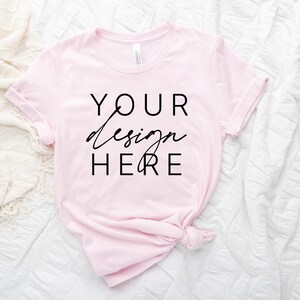 Valentine&#39;s Day Mockup | Flat Lay Mock Up | Bella Canvas Flat Lay | 3001 Mockup | Pink T Shirt Mockup