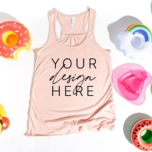 Peach 8800 Bella Canvas Women’s Flowy Racerback Tank Mockup | Summer Flat Lay | Beach SVG Summer SVG Lake SVG Mock Up