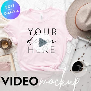 Video Mockup | Bella Canvas 3001 Pink Mockup | Flat Lay Mock Up | Bella Canvas Flat Lay | 3001 Mockup | Pink T Shirt Mockup