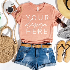 Bella Canvas 3001 T-Shirt Heather Sunset SummerTshirt mockup 3001 | Bella Canvas Mockup | summer t-shirt mockup | Heather Prism Sunset