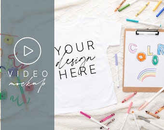 Video Mockup | Bella Canvas 3001T White Mockup | Kids TShirt Mockup | Toddler T Shirt Mockup | Flat Lay Mockup Colorable Shirt