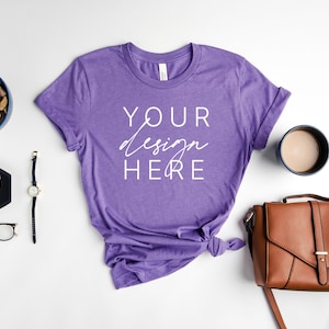 Bella Canvas 3001 Heather Team Purple Mockup |  Heather Team Purple T Shirt Mockup | 3001  Heather Team Purple Mockup | Shirt Mockup | Bell