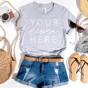 Bella Canvas 3001 T-Shirt Athletic Heather Summer | Bella Canvas 3001 Mockup | Flat Lay Mockup | Athletic Heather 3001 | 3001CVC Mockup