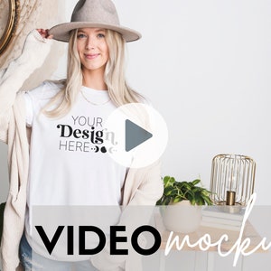 Bella Canvas 3001 White Video Mockup, Model Mockup, Social Media Video Mockup, Boho Mockup, Lifestyle Mockup, Bella Canvas 3001 Tshirt image 1