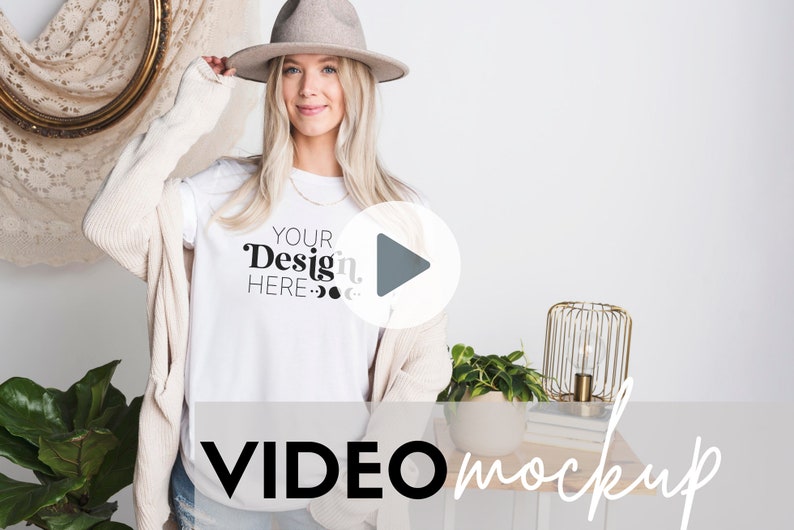 Bella Canvas 3001 White Video Mockup, Model Mockup, Social Media Video Mockup, Boho Mockup, Lifestyle Mockup, Bella Canvas 3001 Tshirt image 1