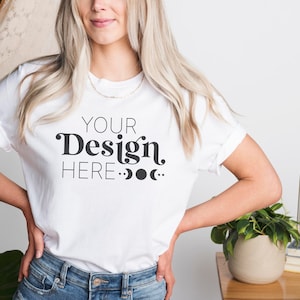 Model Mockup White Shirt | 3001 White Mockup | White T Shirt Mockup | Shirt Mockup | Model Mockups | Boho Model Mockup