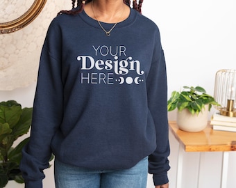 Gildan 18000 Navy Mockup | Diverse Model Mockup | Navy Sweatshirt Mockup | 18000  Navy Mockup | Shirt Mockup | Gildan Mockups