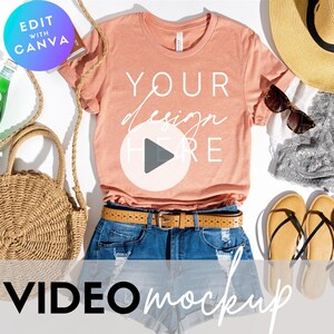 Video Mockup | Bella Canvas 3001 T-Shirt Heather Sunset Summer| SVG Mockup | Animated Video Mockup | tshirt mockup 3001 | summer mockup