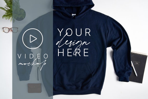 Download Video Mockup Video Hoodie Mockup Gildan 18500 Navy Mockup Etsy