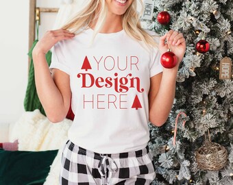 Bella Canvas 3001 Tshirt Christmas Mockup | White Shirt Mockup | Holiday Mockup | Christmas Mockups | White T Shirt Mockup Christmas Holiday