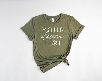 Bella Canvas 3001 Heather Olive Mockup | Heather Olive T Shirt Mockup | 3001 Mockup | Shirt Mockup | Solo T Shirt Mockup White Background