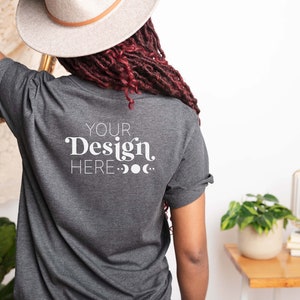 Bella Canvas 3001 Back of Shirt Mockup | Dark Grey Heather Bella Canvas Shirt Mockup | 3001 Dark Grey Heather Mockup | T-Shirt Mockup