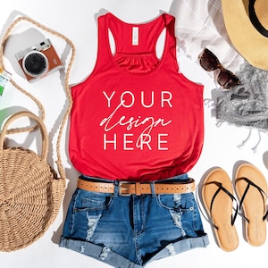 Bella Canvas 8800 Red Mockup | Flowy Racerback Tank Mockup | Bella Canvas Mockup | Summer Flat Lay