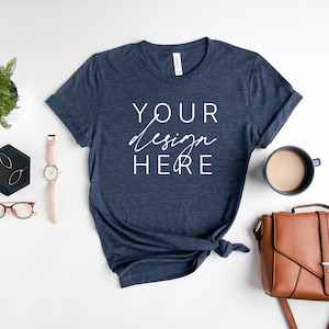 Bella Canvas 3001 Heather Midnight Navy Mockup |  Heather Midnight Navy T Shirt Mockup | 3001  Heather Midnight Navy Mockup | Shirt Mockup
